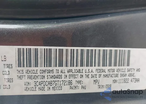 2016 Dodge Journey Se from USA, damaged, VIN 3C4PDCAB7GT172186